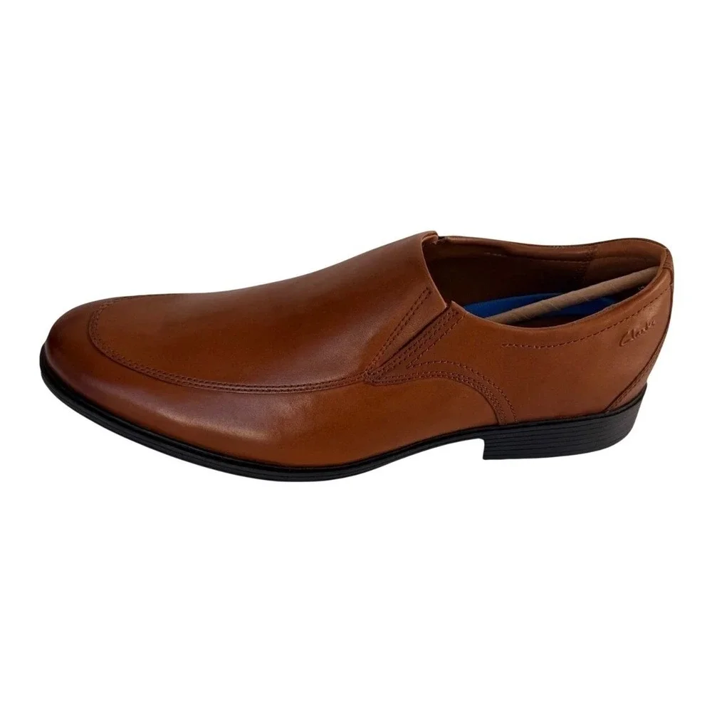 Clarks Whiddon Step Dark Tan Size 14M Slip-On Loafers Brown Leather Men's Shoes